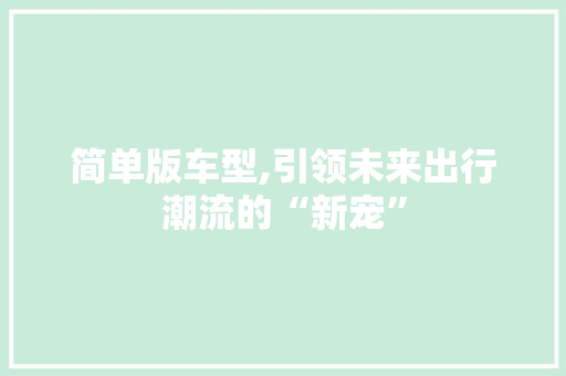 简单版车型,引领未来出行潮流的“新宠”