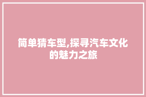简单猜车型,探寻汽车文化的魅力之旅