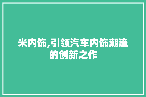 米内饰,引领汽车内饰潮流的创新之作