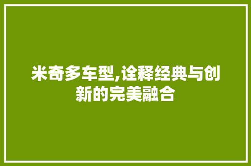 米奇多车型,诠释经典与创新的完美融合