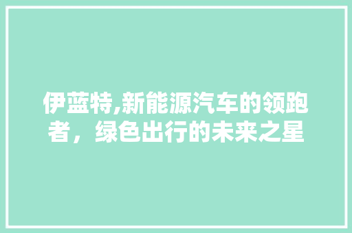 伊蓝特,新能源汽车的领跑者，绿色出行的未来之星