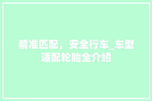 精准匹配，安全行车_车型适配轮胎全介绍