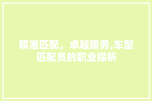 精准匹配，卓越服务,车型匹配员的职业探析
