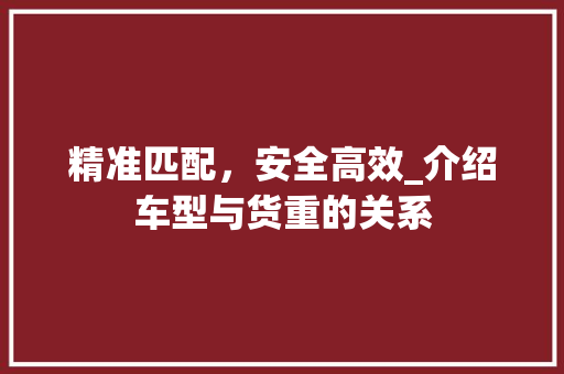 精准匹配，安全高效_介绍车型与货重的关系