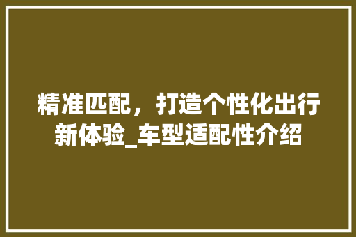 精准匹配，打造个性化出行新体验_车型适配性介绍