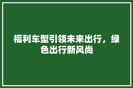 福利车型引领未来出行，绿色出行新风尚