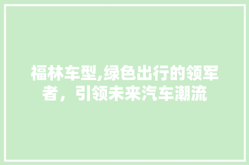 福林车型,绿色出行的领军者，引领未来汽车潮流