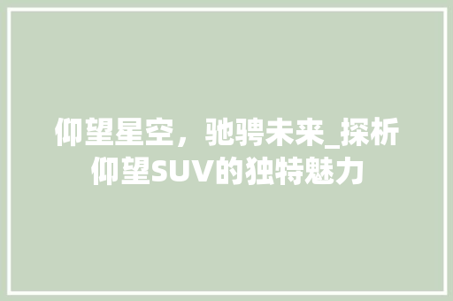 仰望星空，驰骋未来_探析仰望SUV的独特魅力