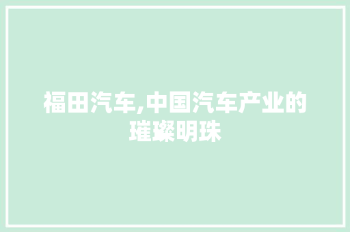 福田汽车,中国汽车产业的璀璨明珠