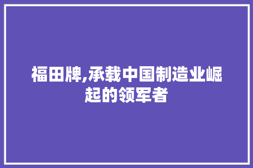福田牌,承载中国制造业崛起的领军者
