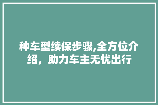 种车型续保步骤,全方位介绍，助力车主无忧出行