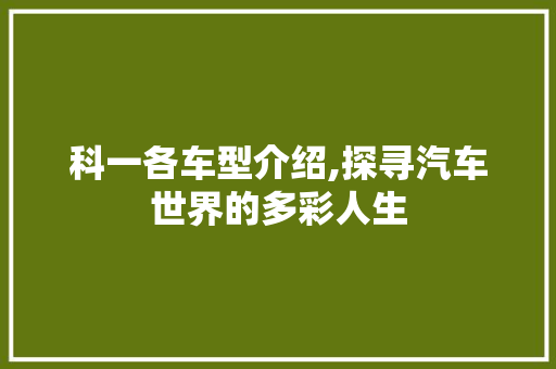 科一各车型介绍,探寻汽车世界的多彩人生