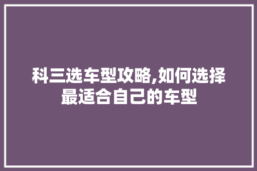 科三选车型攻略,如何选择最适合自己的车型