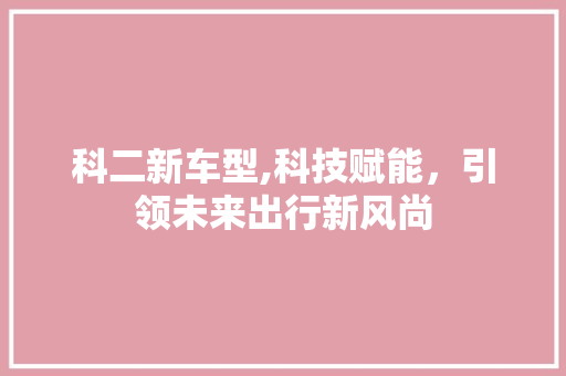 科二新车型,科技赋能，引领未来出行新风尚