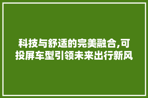 科技与舒适的完美融合,可投屏车型引领未来出行新风尚