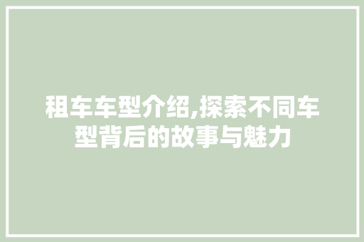 租车车型介绍,探索不同车型背后的故事与魅力