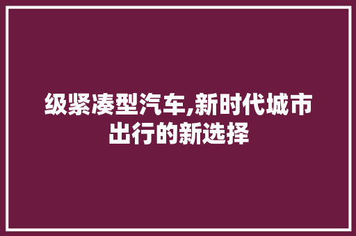 级紧凑型汽车,新时代城市出行的新选择