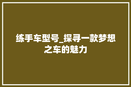 练手车型号_探寻一款梦想之车的魅力