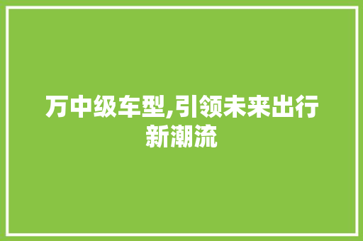 万中级车型,引领未来出行新潮流