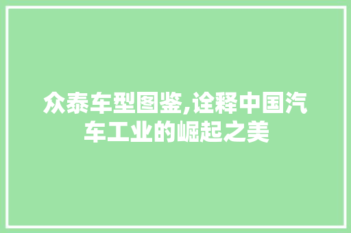 众泰车型图鉴,诠释中国汽车工业的崛起之美 新能源汽车