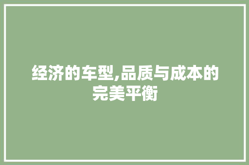 经济的车型,品质与成本的完美平衡