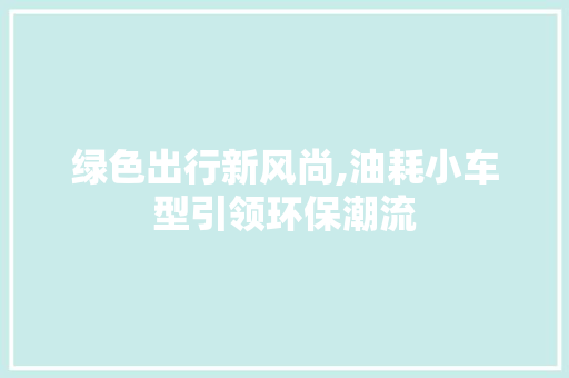 绿色出行新风尚,油耗小车型引领环保潮流