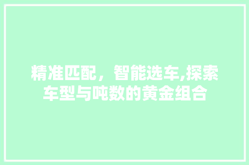 精准匹配，智能选车,探索车型与吨数的黄金组合 车身配件