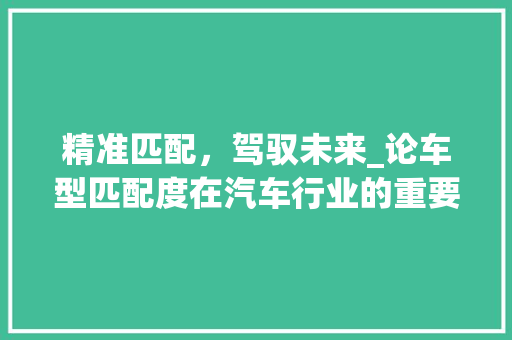 精准匹配，驾驭未来_论车型匹配度在汽车行业的重要性