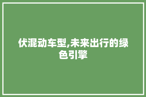 伏混动车型,未来出行的绿色引擎