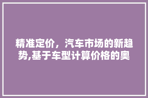 精准定价，汽车市场的新趋势,基于车型计算价格的奥秘