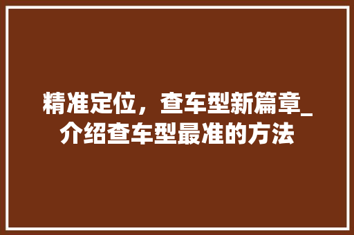 精准定位，查车型新篇章_介绍查车型最准的方法