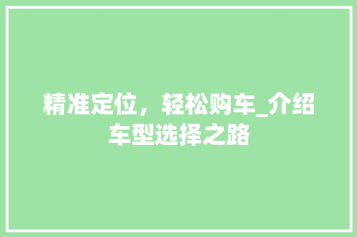 精准定位，轻松购车_介绍车型选择之路