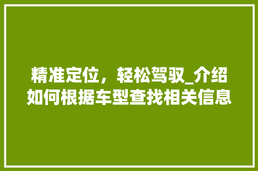 精准定位，轻松驾驭_介绍如何根据车型查找相关信息
