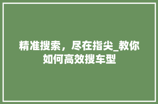 精准搜索，尽在指尖_教你如何高效搜车型