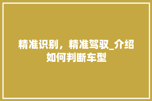 精准识别，精准驾驭_介绍如何判断车型