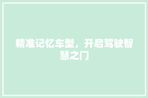 精准记忆车型，开启驾驶智慧之门