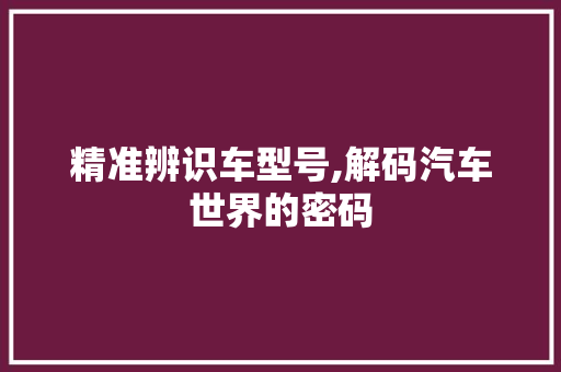 精准辨识车型号,解码汽车世界的密码