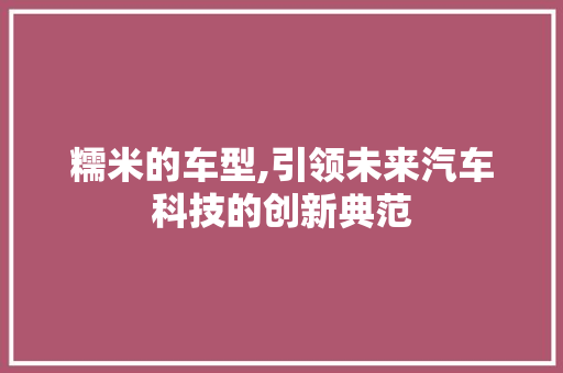 糯米的车型,引领未来汽车科技的创新典范
