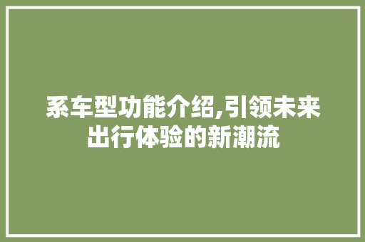 系车型功能介绍,引领未来出行体验的新潮流