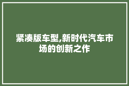 紧凑版车型,新时代汽车市场的创新之作