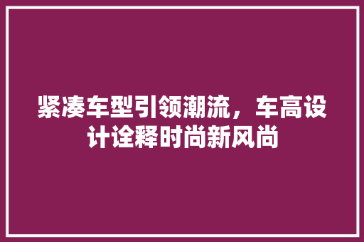紧凑车型引领潮流，车高设计诠释时尚新风尚