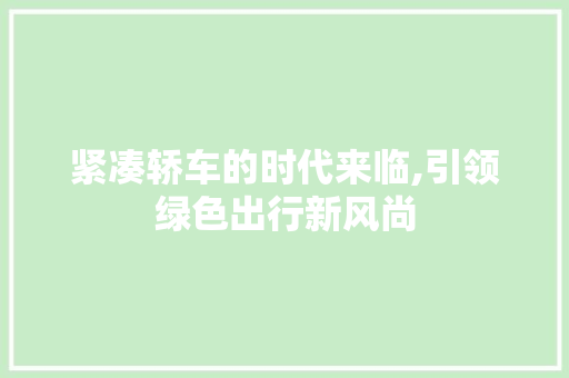 紧凑轿车的时代来临,引领绿色出行新风尚