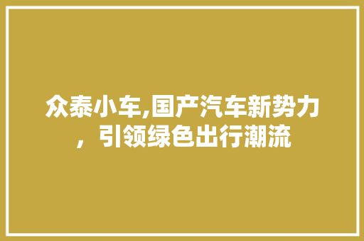 众泰小车,国产汽车新势力，引领绿色出行潮流