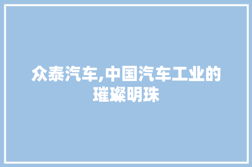 众泰汽车,中国汽车工业的璀璨明珠