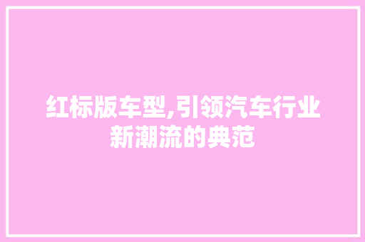 红标版车型,引领汽车行业新潮流的典范