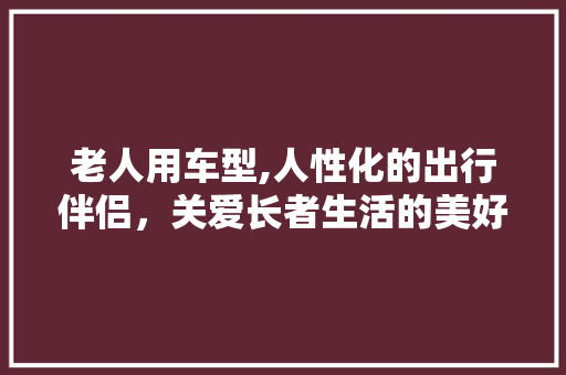 老人用车型,人性化的出行伴侣，关爱长者生活的美好选择
