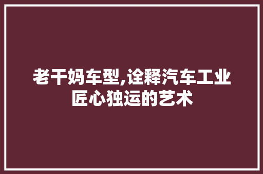 老干妈车型,诠释汽车工业匠心独运的艺术