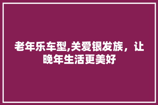 老年乐车型,关爱银发族，让晚年生活更美好