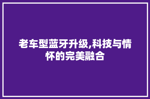 老车型蓝牙升级,科技与情怀的完美融合