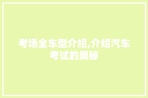 考场全车型介绍,介绍汽车考试的奥秘